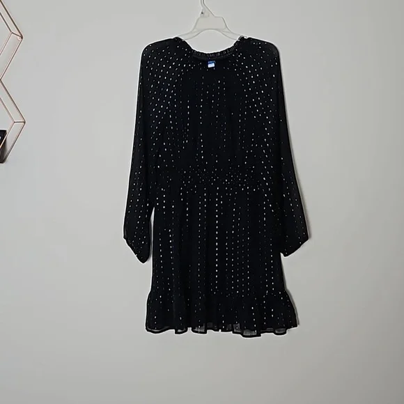 Old Navy | Dresses | Old Navy Clip Dot Black Keyhole Dress Sheer Sleeves  Nwt Size M Chiffon | Poshmark